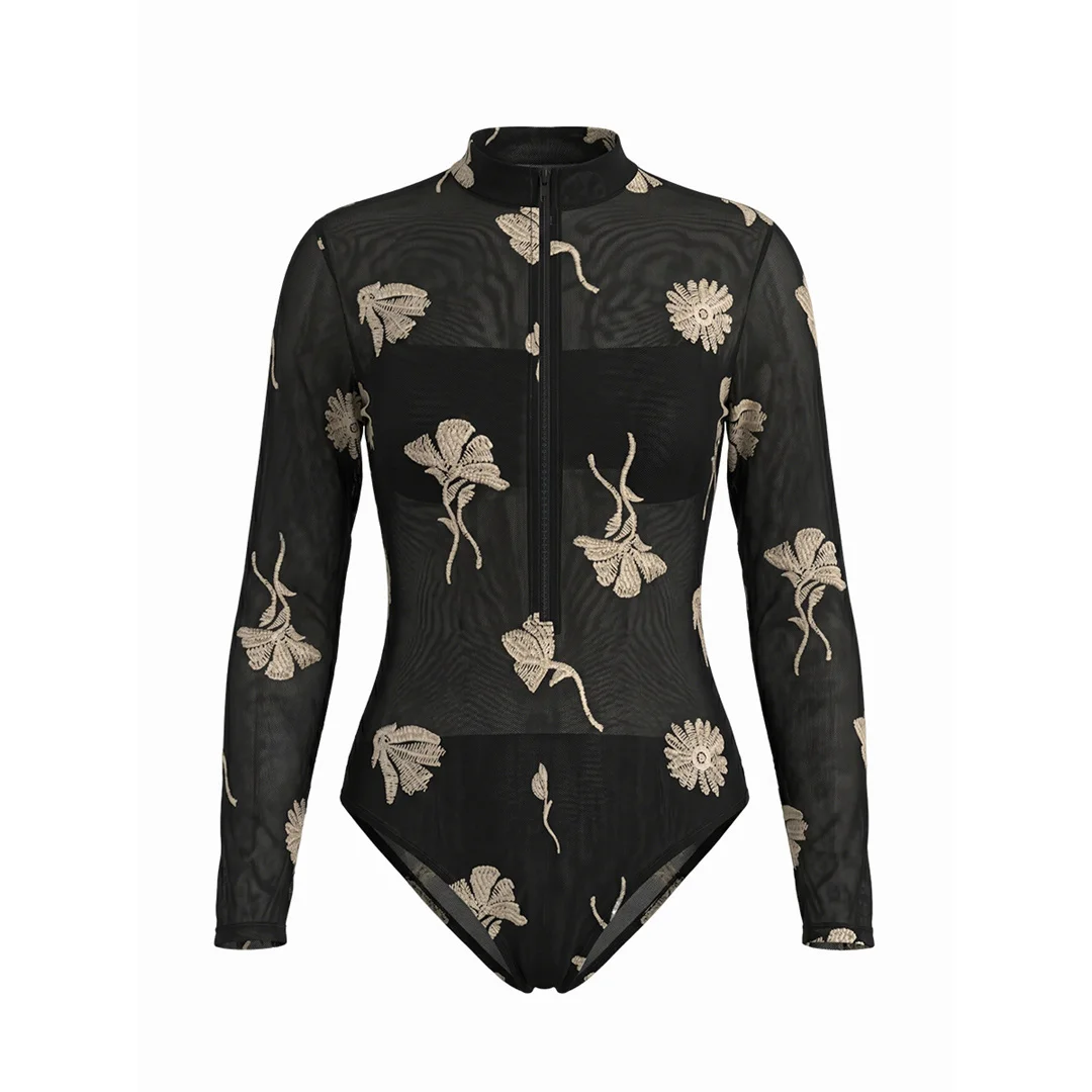 S - XXL, Blumenmuster, langärmelig, mit Reißverschluss, Hose, Damen-Badeanzug, einteiliger Badeanzug, Damen-Badebekleidung, Badeanzug, Modell V8354. – Detail 9