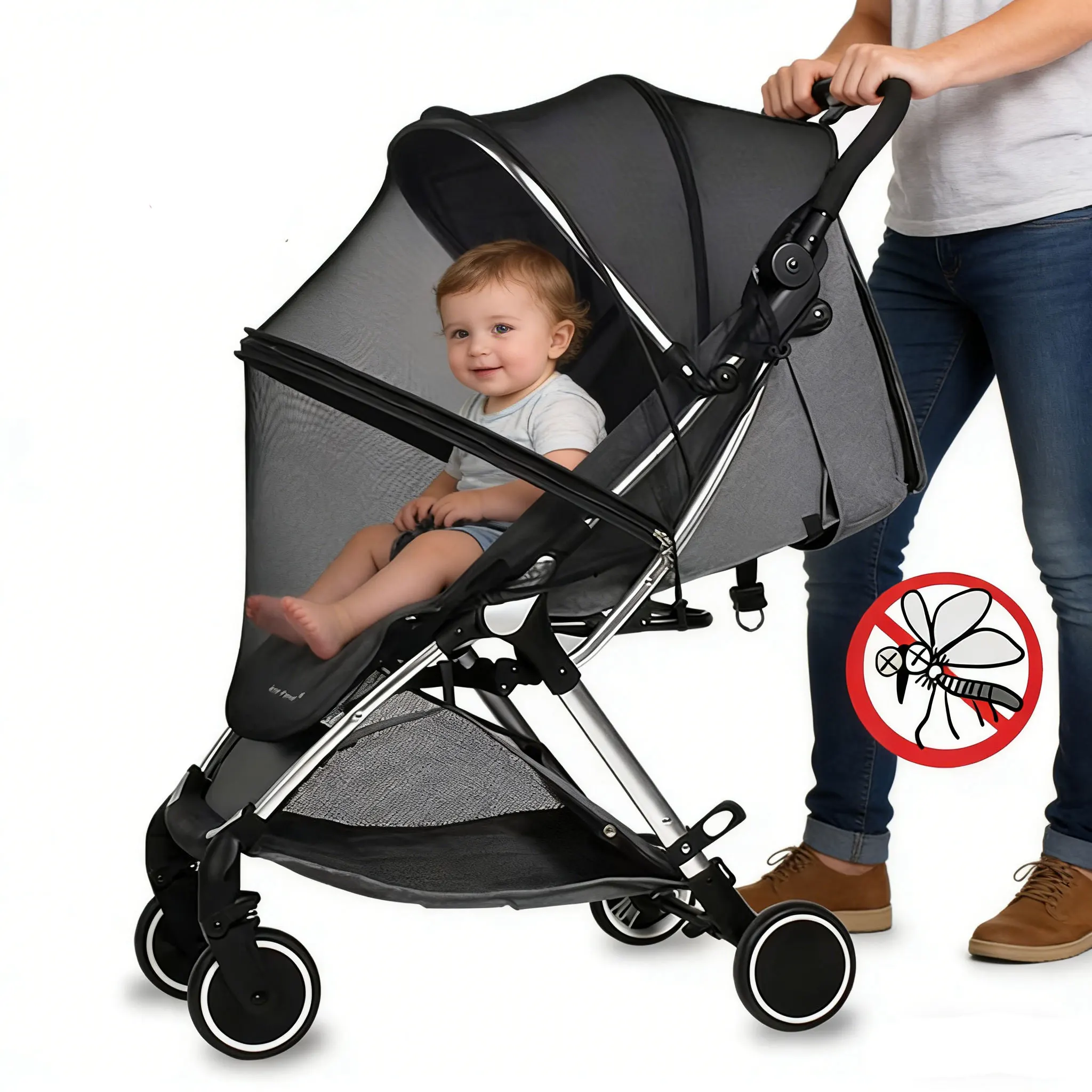 

Baby Stroller Stand Zipper Mosquito Net Foldable No Need To Install Handcart Mosquito Cover Mosquito and Insect Proof