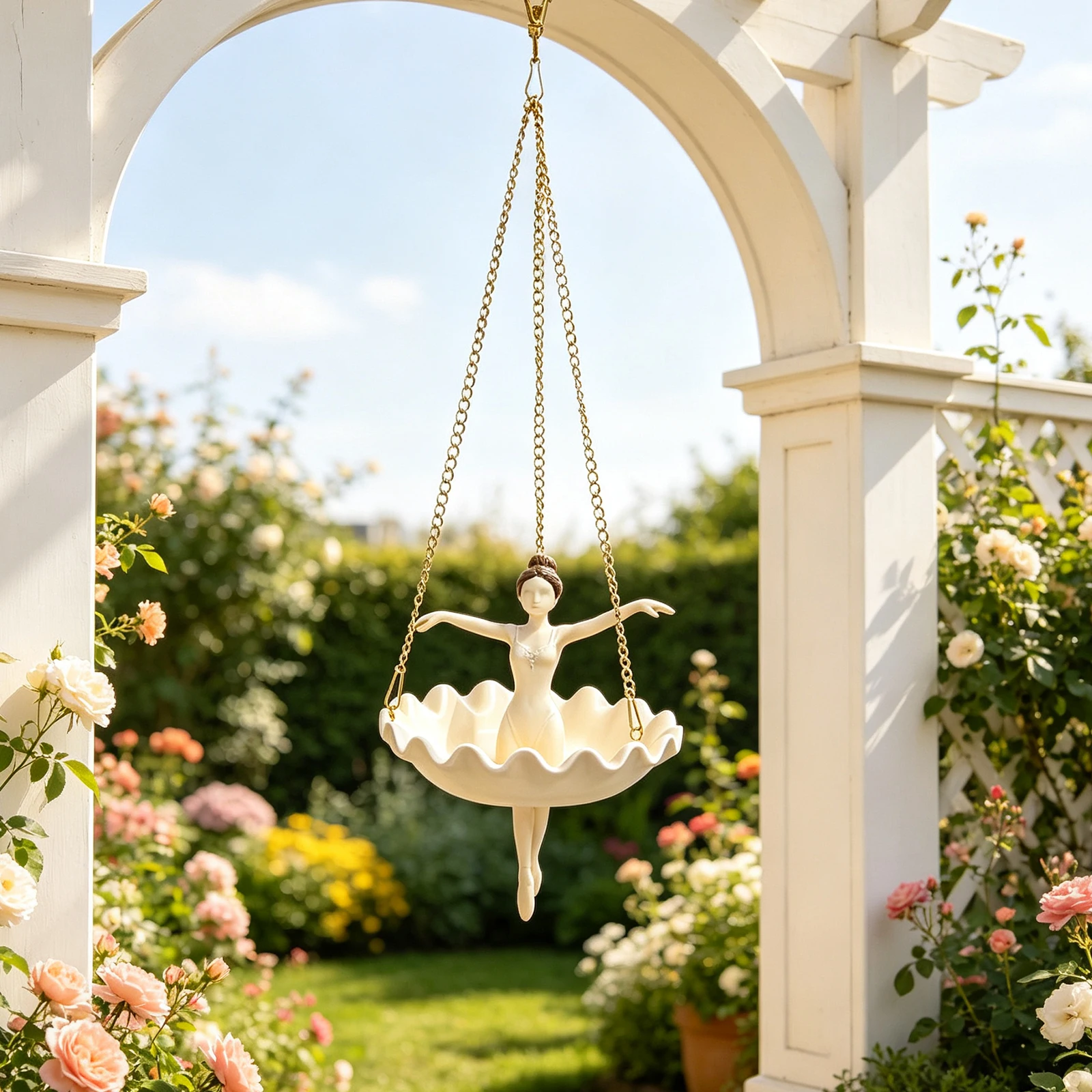 Dancer Resin Flower Pot w/Three Chain for Plant, Indoor Garden Accent, Resin Ballet Dancer Hanging Planter Decorative Flower Pot