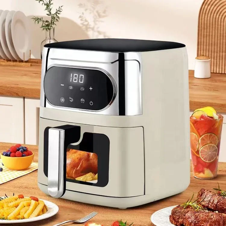 6L 1200W Large Window Air Fryer Oven Intelligent Timing Electric Smart Air Fryer With Touch Screen Control