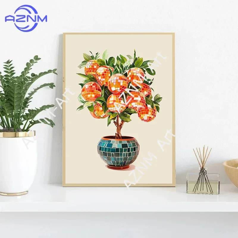 Retro Orangen-Zitrusfrucht Disco-Spiegelkugel Poster Druck Leinwandgemälde Wandkunst Bild Bar Club Funky Food Heimdekoration Geschenk