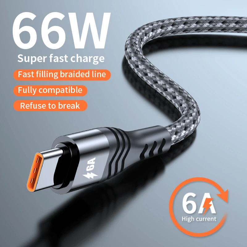 Lovebay 6A 66W USB Type C Cable Super Fast Charging Cord 0.5/1/2/3 M  Cable Data Cord For Huawei P50 Mate 40 Xiaomi Samsung OPPO