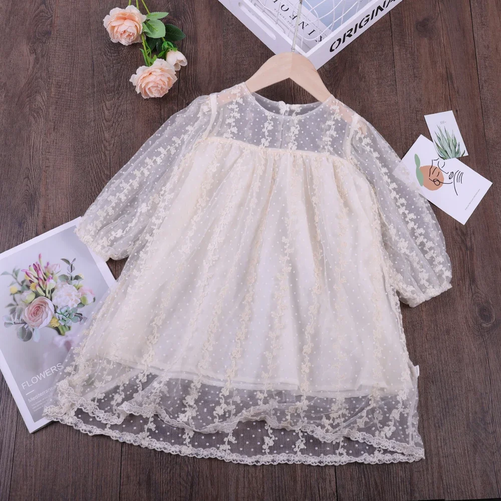 Melario Fall Lace Baby Girls Dress Long Sleeve Dresses Summer Weddings Kids Birthday Party Princess Dress Children Mesh Vestidos