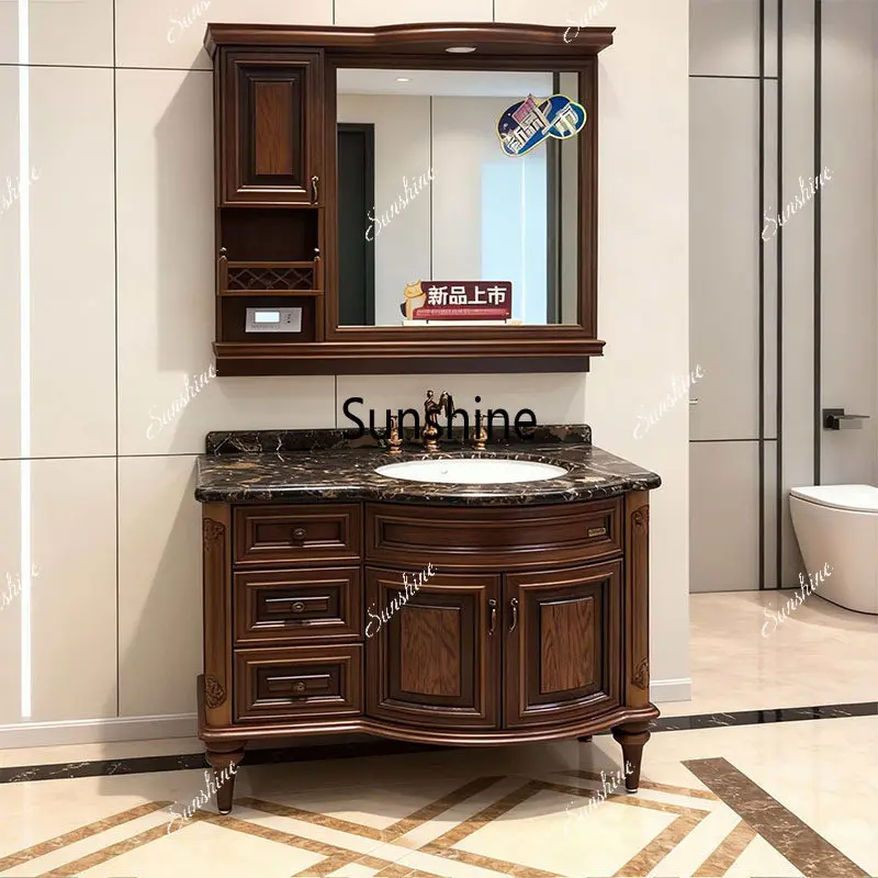 European bathroom cabinet, washstand, solid wood bathroom floor, simple and modern