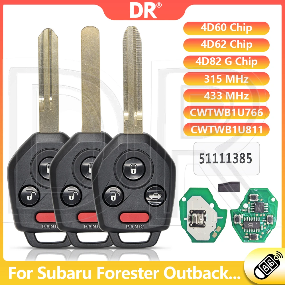 DR3 315 MHz 433 MHz 4D60/62/82 G Chip CWTWB1U766 CWTWB1U811 Car Remote Key For Subaru Outback Legacy Forester Impreza Tribeca