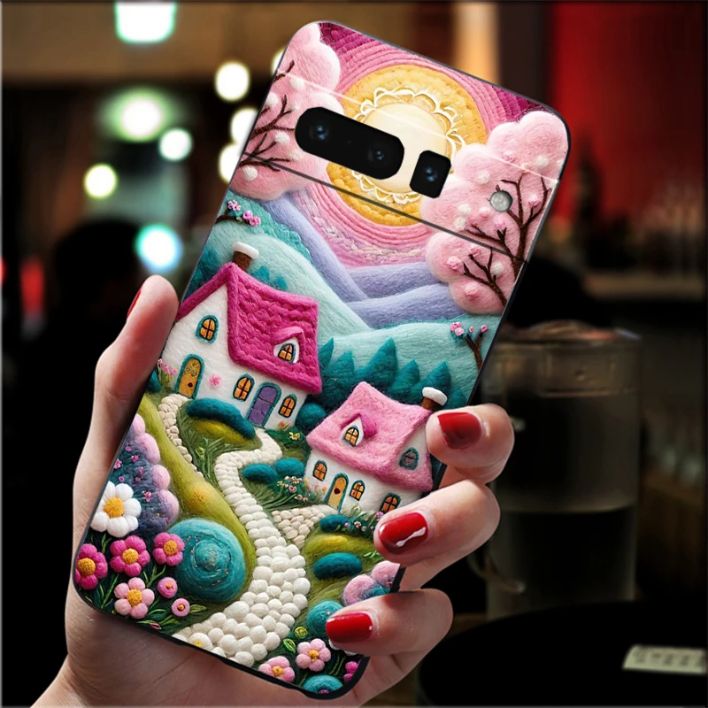 حافظة هاتف لهاتف جوجل بيكسل 10 برو XL 9 برو XL 9A 8 7 6 برو بيكسل 8A 7A 6A بكسل 8 7 6 5 مريح كروشيه الشتاء قرية الفن #2