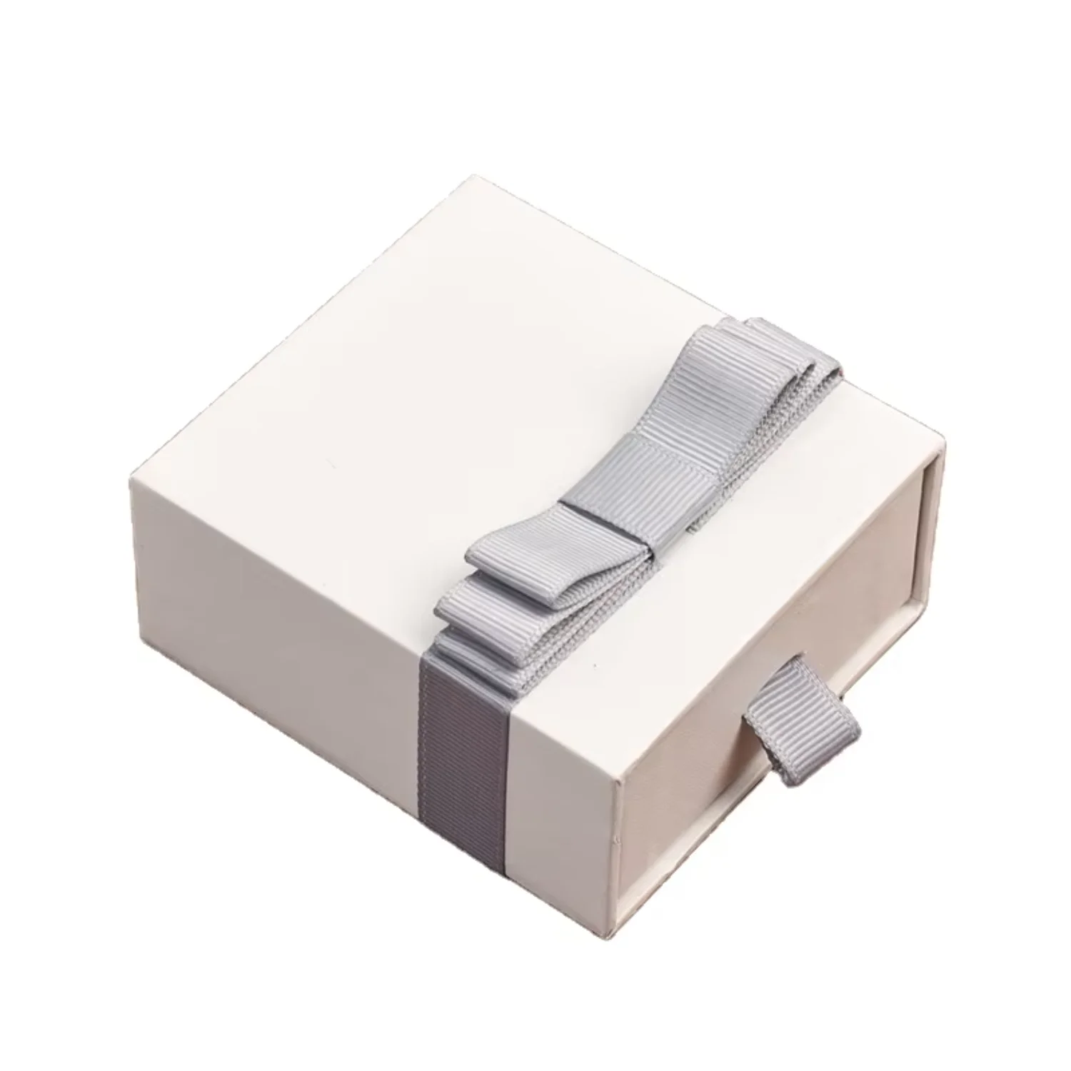 

wholesale logo Paper jewelry gift boxes ribbon white ring jewellery packing with ribbon