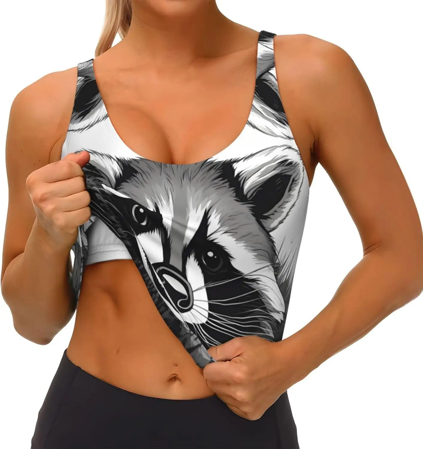 سترة رياضية نسائية لطيفة بطبعات الراكون - خفيفة الوزن وجيدة التهوية لممارسة اليوجا واللياقة البدنية