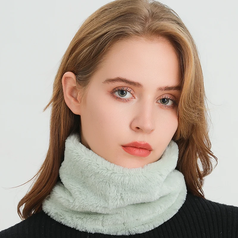 Thick Cashmere Outdoor Winter Collar Ring Scarf Solid Plush  Sports Warm Men Women Full Face Mask Muffler Children Neckerchief