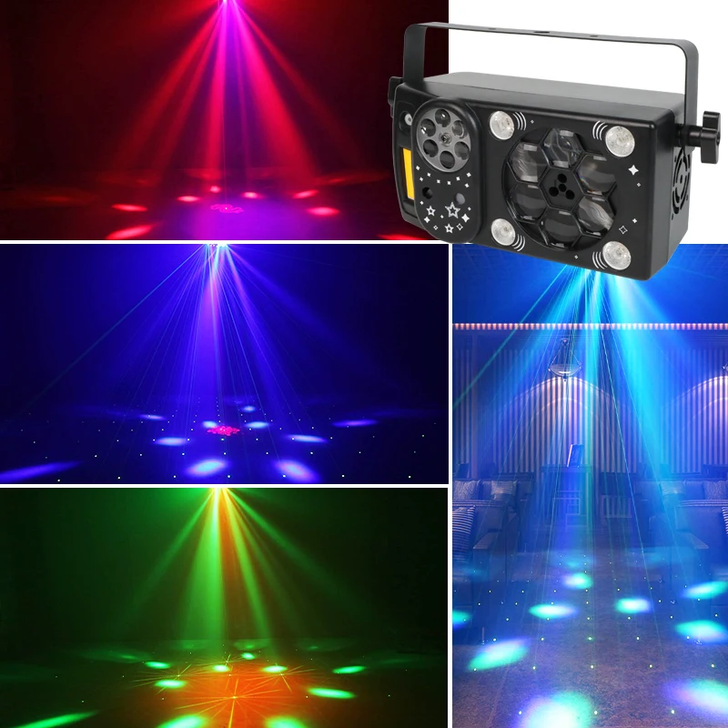 HCWE RGBW Stage Lights Free Shipping Disco Gobo Wheel Club Laser DJ Lights with Remote Sound DMX Control for Wedding Event Shows