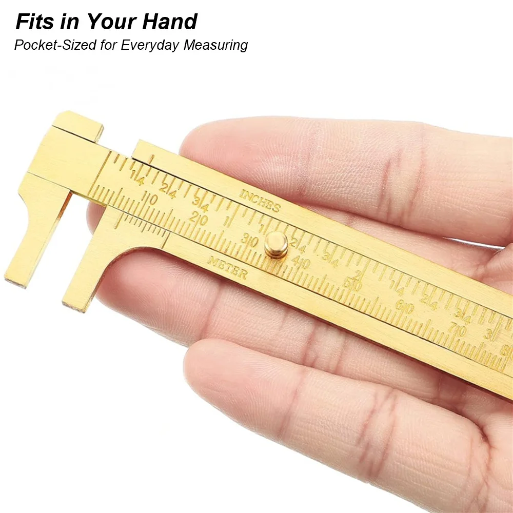 aToolTour Brass Vernier Caliper 80mm 100mm 120mm Ruler Mini Pocket Metric Inch Jewelry Inner Outer Diameter Measuring Tool