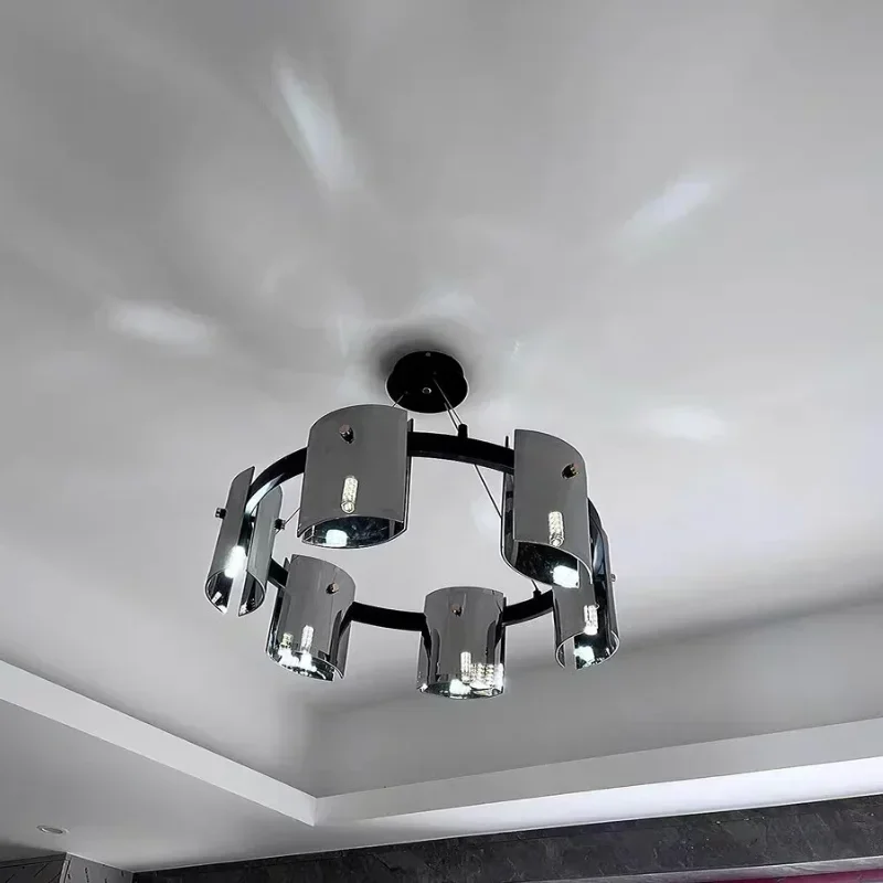 Modern Ceiling Led Lights Amber Smoky Glass Lighting Luxury Hanging Chandelier Dining Table Living