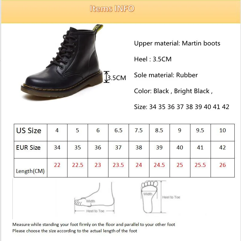 Women Autumn Winter Motorcycle Flat Thick Heel British Style Short Martin Boots Woman Leather Mid-Cylinder Inner Heightening