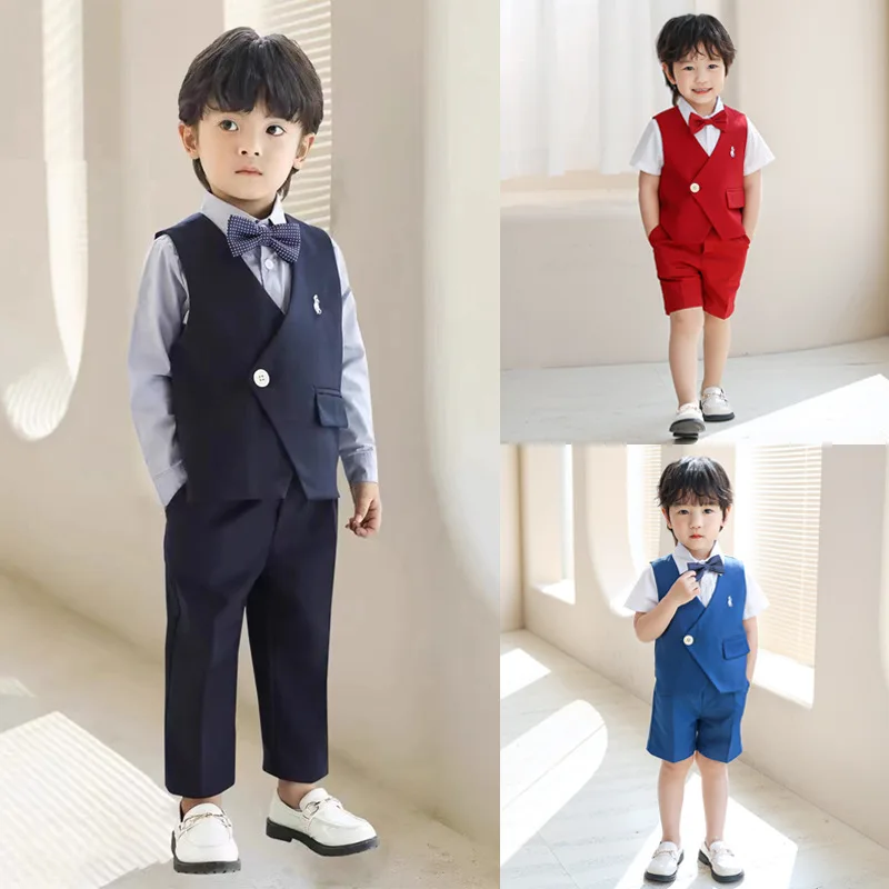 Children Breathable Slim Fit Photograph Suit Boys Soft Wedding Dress Kids Kindergarten Stage Performance School Uniform Costume