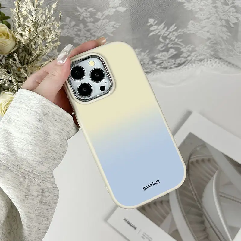 Casing Ponsel untuk iPhone 16 15 14 13 12 11 8 7 6 X XS XR Pro Max Plus Penutup Pelindung Tabrakan Warna Gradien Korea Baru