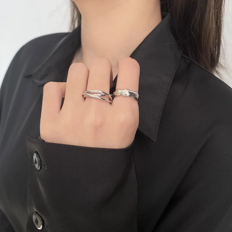 Simple Silver Color Metal Open Rings for Women Geometry Uneven Charms Ring Party Adjustable Statement Jewelry Gift