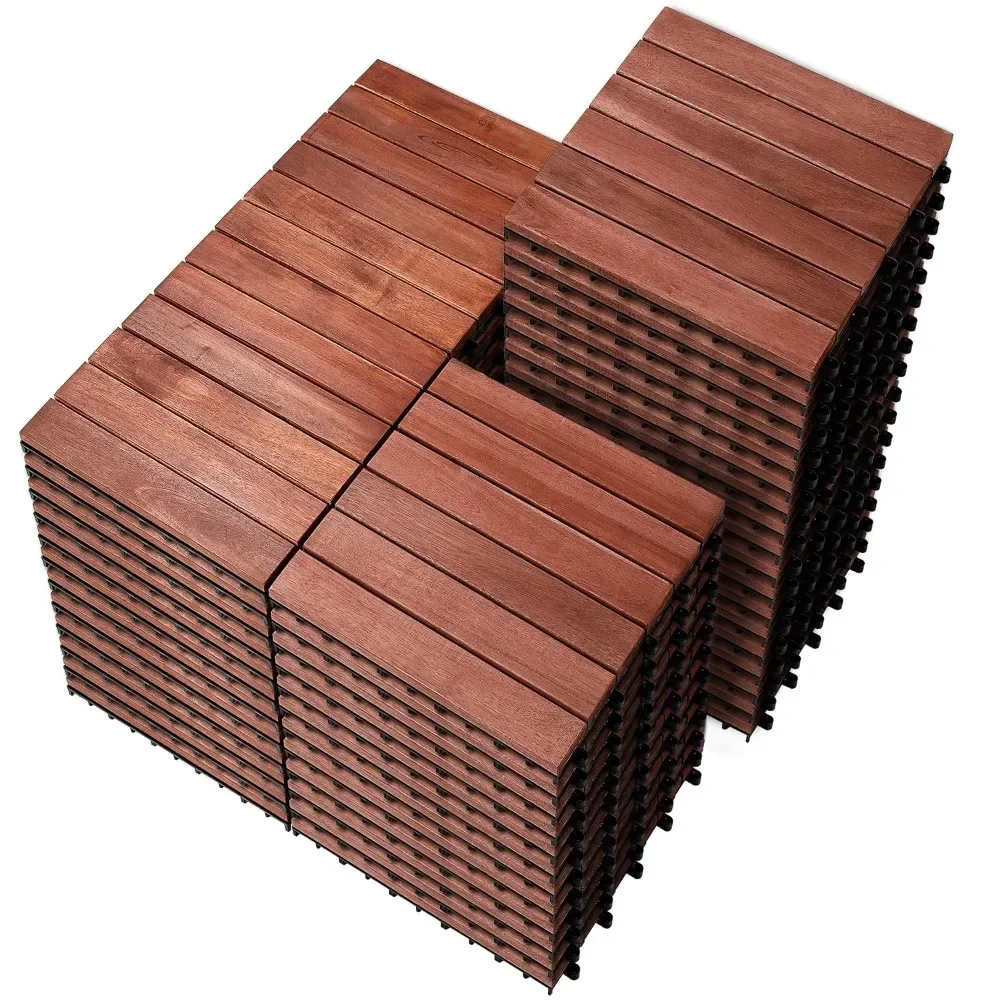 

Solid Acacia Wood Interlocking Patio Deck Tiles - 12" X 12" Flooring Tiles for Balcony, Backyard, Garden