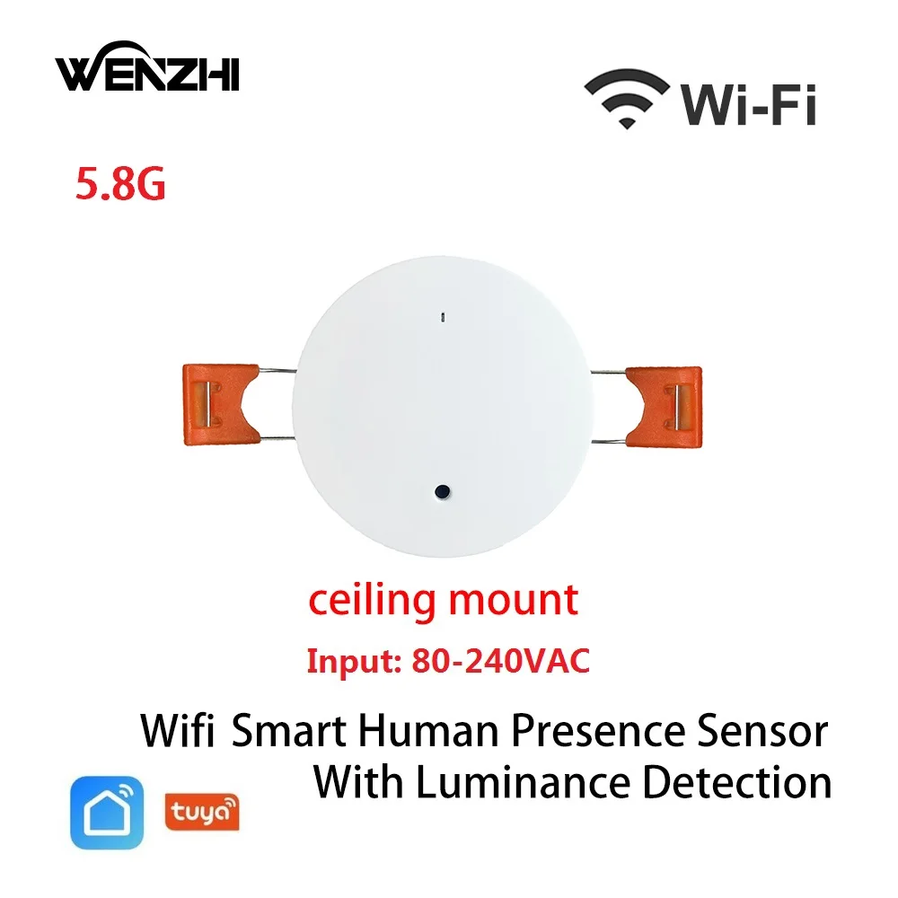 Wifi/ZigBee 5,8/24G MmWave Radar Bewegungssensor für menschliche Anwesenheit mit Helligkeits-/Entfernungserkennung Tuya Smart Life Home Automation