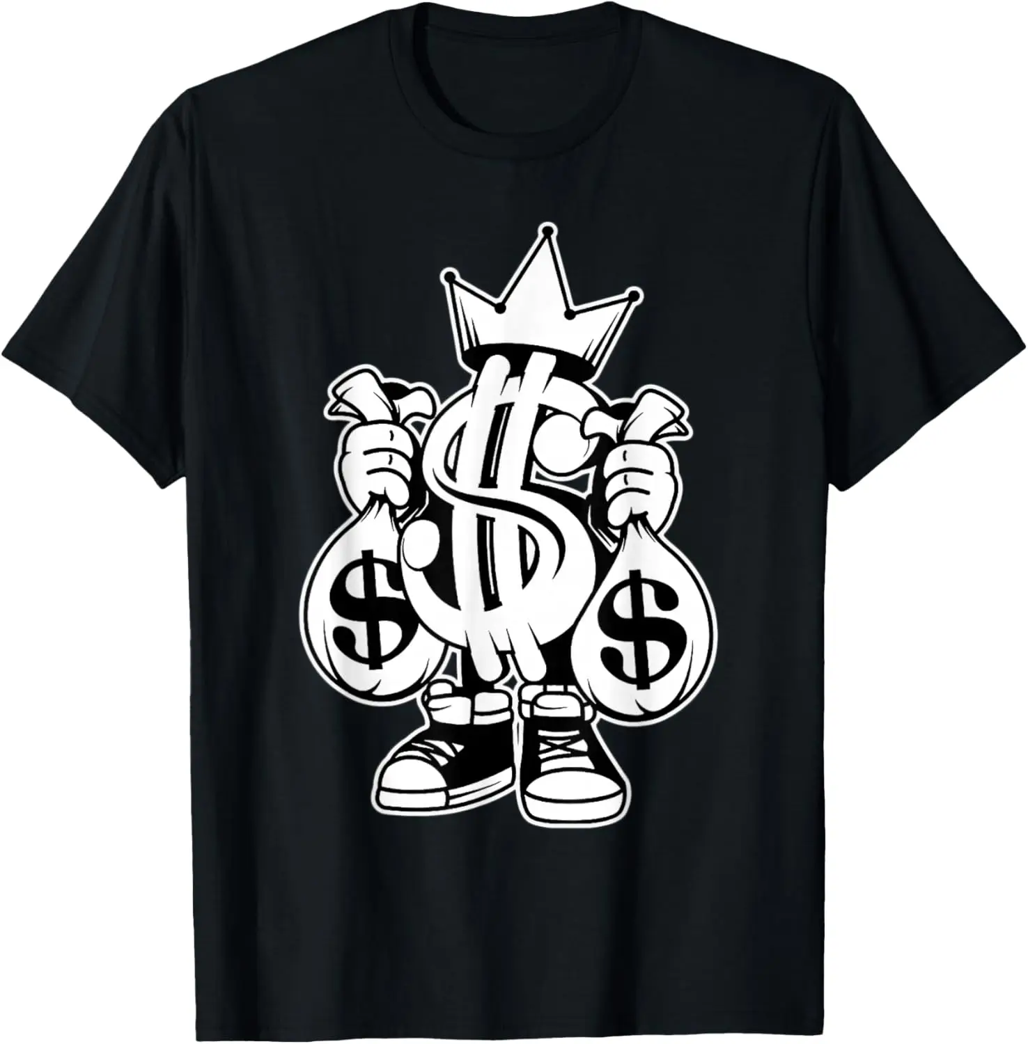 

King Money Sign Dollar Bags Футболка с графическим рисунком и круглым вырезом с короткими рукавами для мужчин Уличная одежда