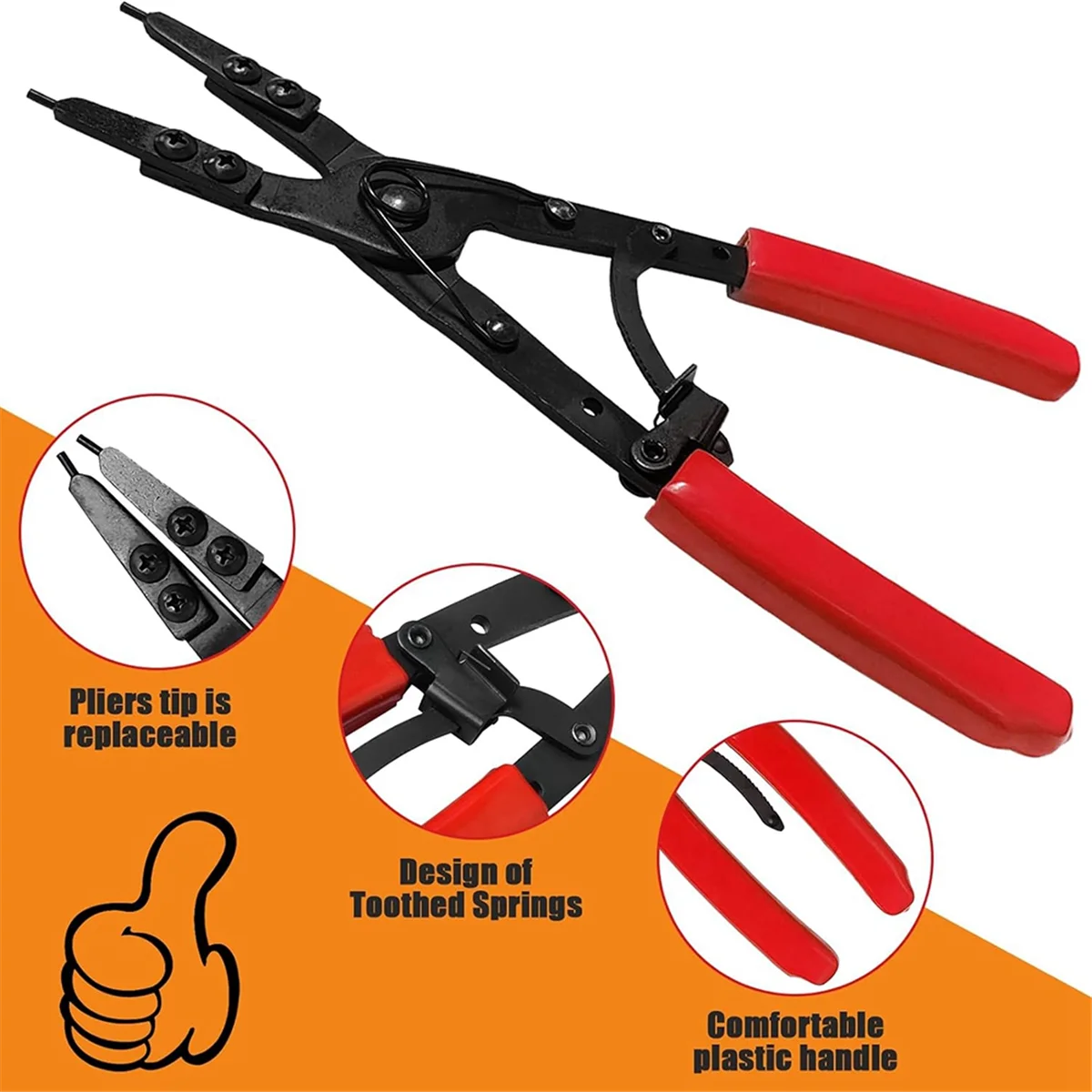 BAAQ 38700 Spindle Snap Ring Pliers 10.9inch Internal External Snap Ring Pliers for Installation of Circlips, Red