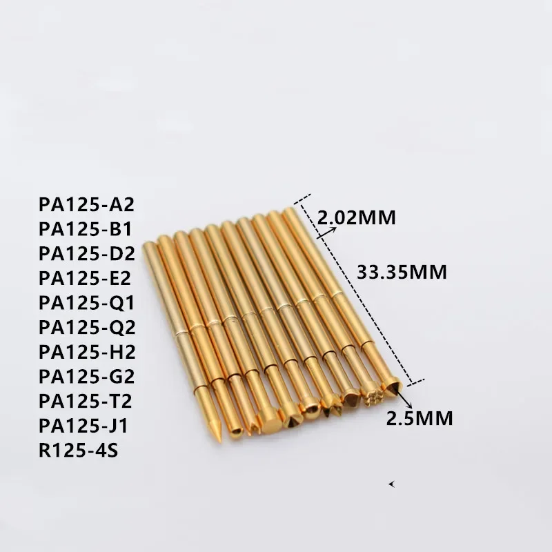 Brass Nickel-plated Fixture Spring Test Pin PA125-A2 / B1 / E2 / D2 / Q1/ Q2 / H2 / G2 / T2 / J1 ICT Thimble Multimeter 2.02MM