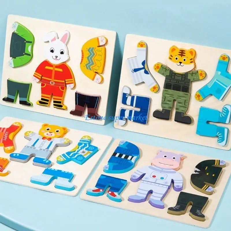 090B Kids Bear Hippo Dress-Up Educational Toy Learning Board Develop Imagination Costume Matching Sorting