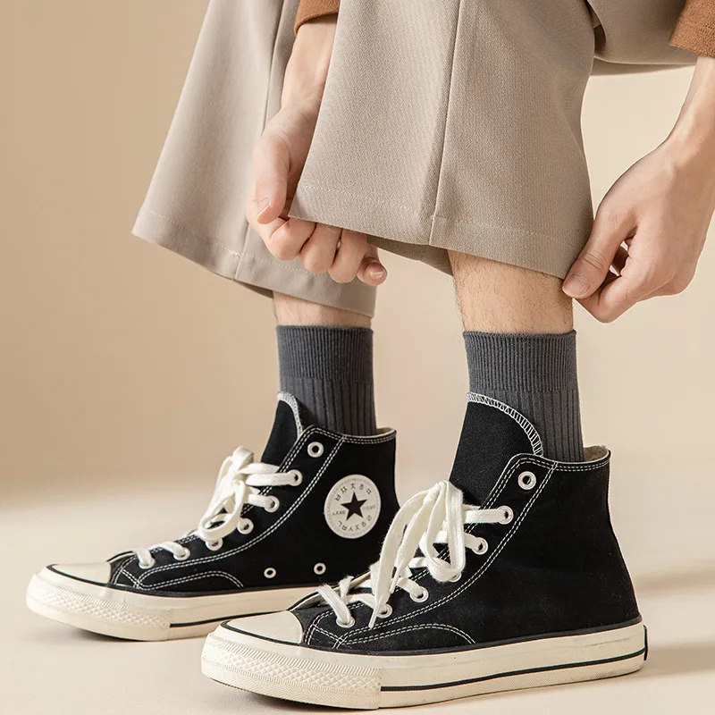 Calcetines de algodón suave y transpirable para hombre, medias informales de tubo medio, color blanco y negro, 3 pares