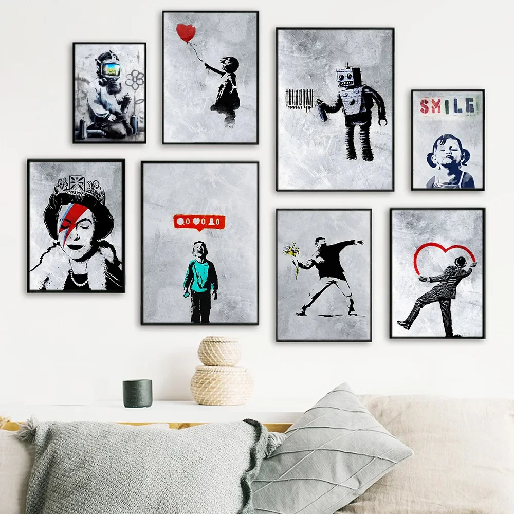 BANKSY Graffiti Street Girl Queen Robot Modular Wall Art Canvas Paintings Pictures Prints Poster Home Decoration For Living Room