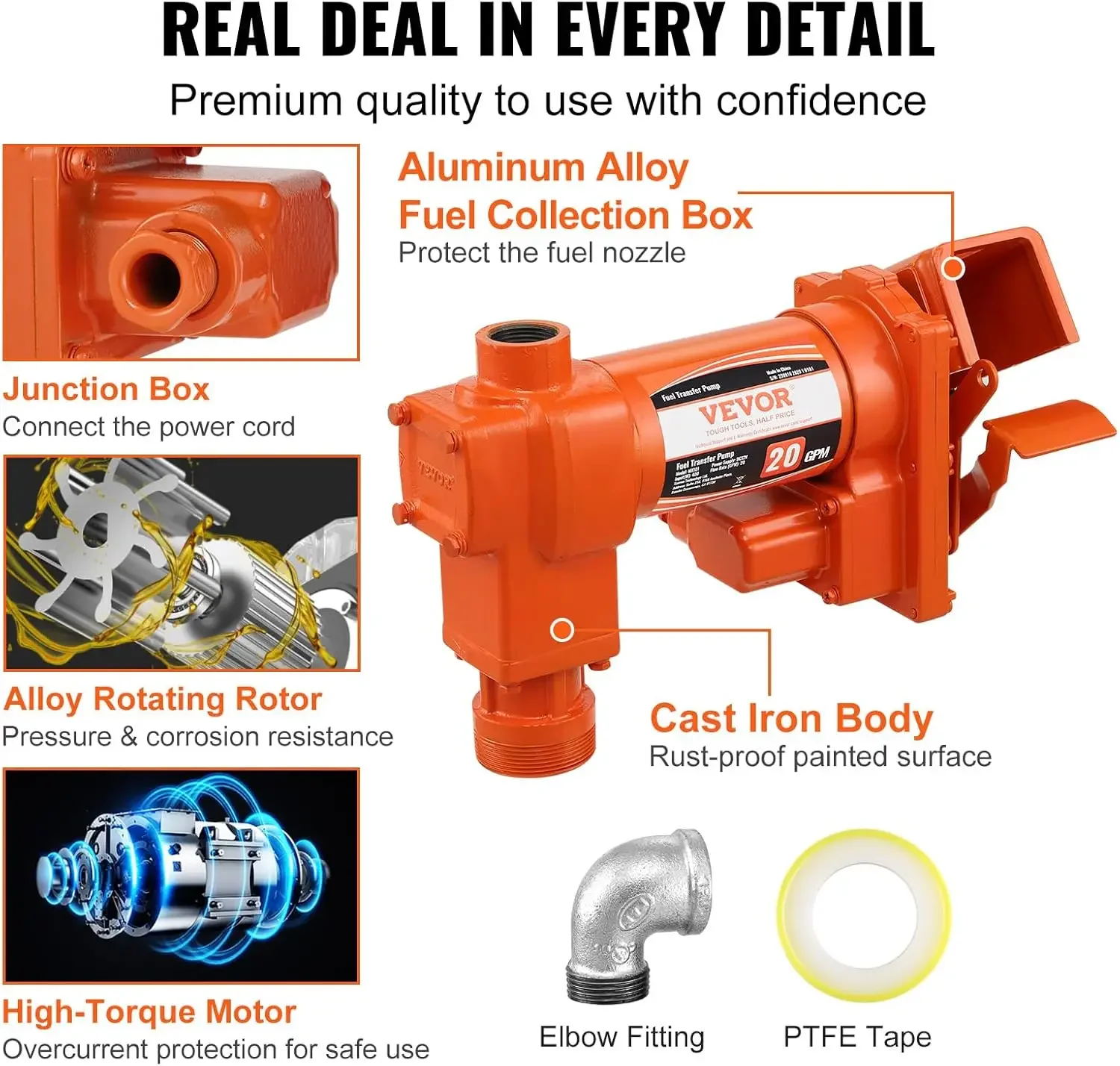 Fuel Transfer Pump, 12V DC 20 GPM 1/4 HP, High Flow Cast Iron Gasoline Extractor Pump with Fuel Collection Box Design
