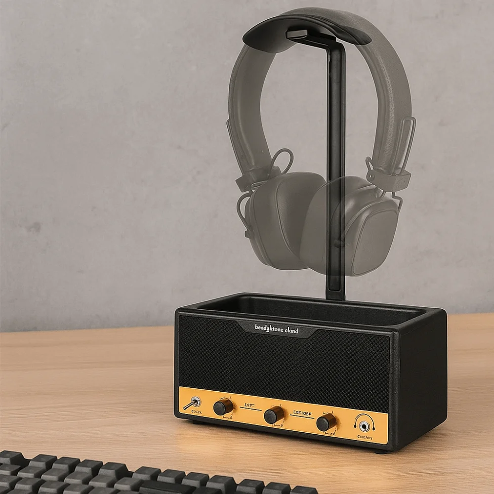 

Metal Speaker Earphone Display Stand Space Saving Decorative Gaming Headset Holder with Supporting Bar Wide Curved Design