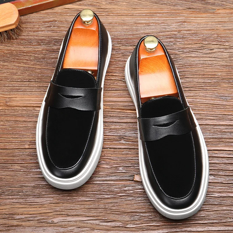 

Men's Youth Trendy Skateboard Shoes Thick Sole Sneakers Men Casual Leather Shoes Loafers Mens Outdoor Driving Flats