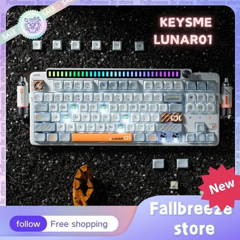 

KeysMe Lunar01 Wireless Mechanical Keyboard 3Mode Bluetooth Keyboards CNC Custom Aluminum Alloy Gasket Rgb Light Gamer Keyboard