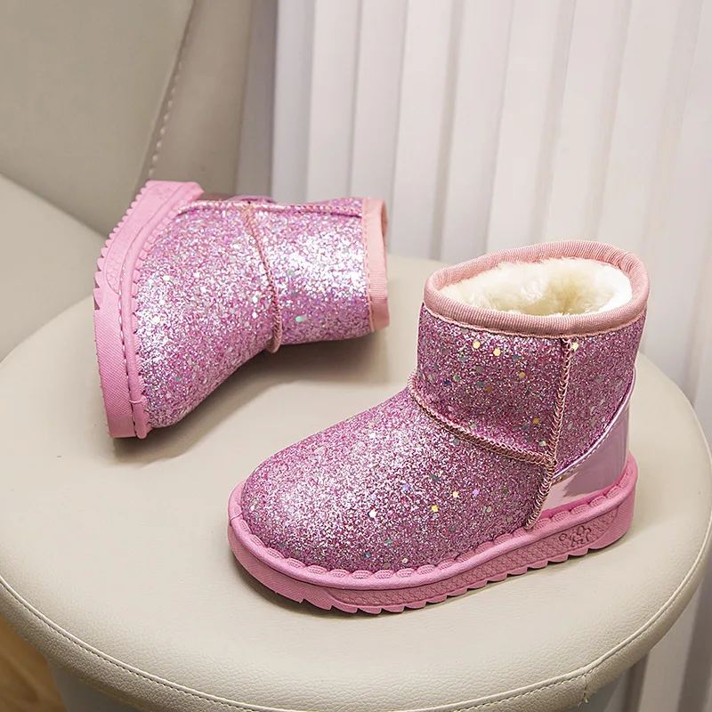 Children Shoes Luxury Designer Girls Boy Fashion Anti-slip Snow Boots Brand Baby Thick Plush Ankel High Warm Winter Boots