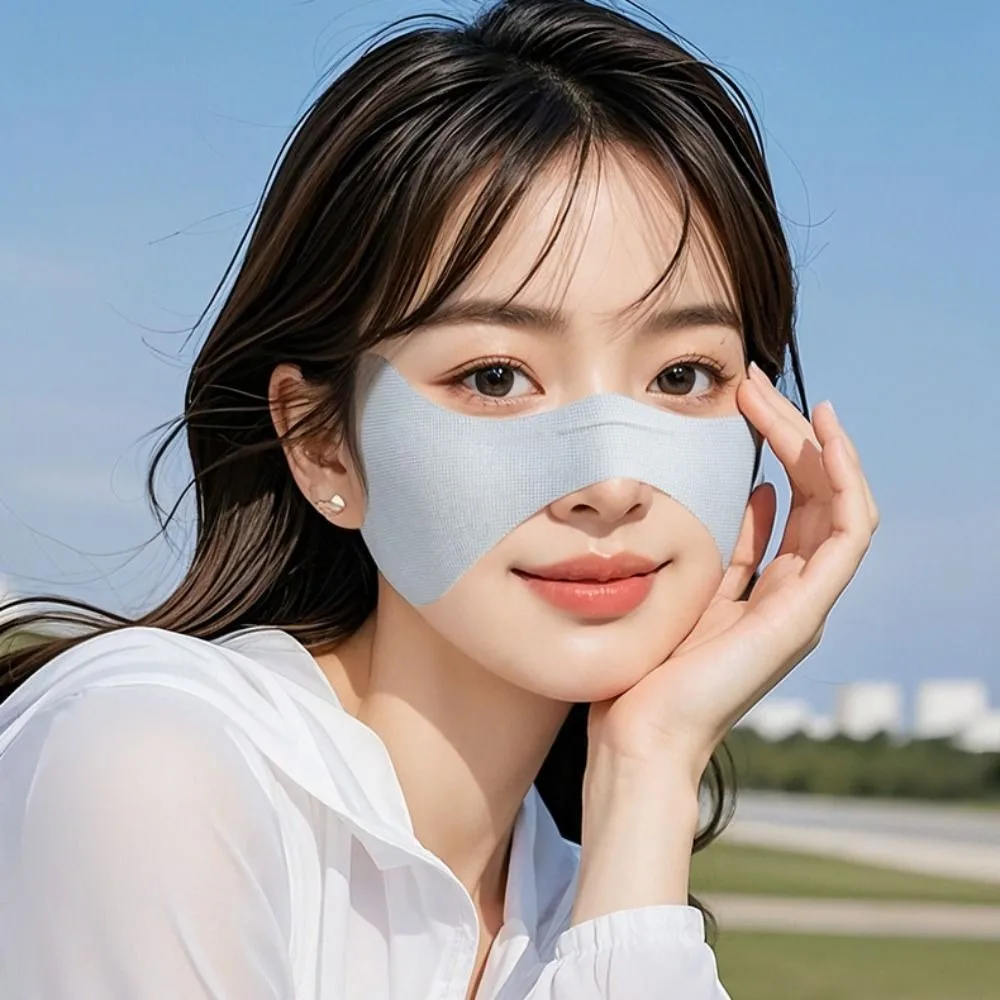 

Breathable Elastic Ice Silk Mask UV Protection Thin Sunscreen Eye Patches Sunscreen Veil Solid Color Golf Face Mask Women/Girls