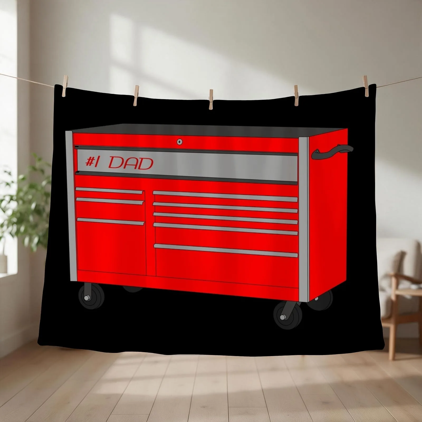 #1 Dad Tool Box (Red & Gray) Throw Blanket couch cozy soft plush fuzzy picnic outdoor blanket