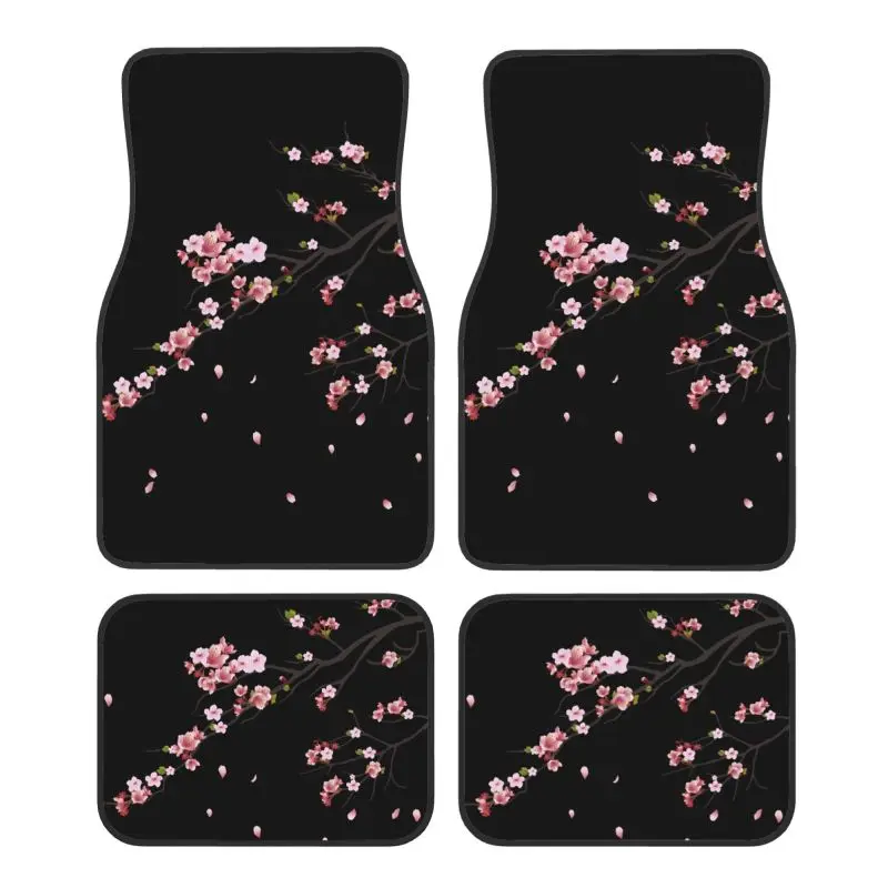 Japanese Sakura Cherry Blossoms Car Floor Mats of 4 Pieces Front and Rear Foot Mat with Rubber Backing Car Accessories Universal