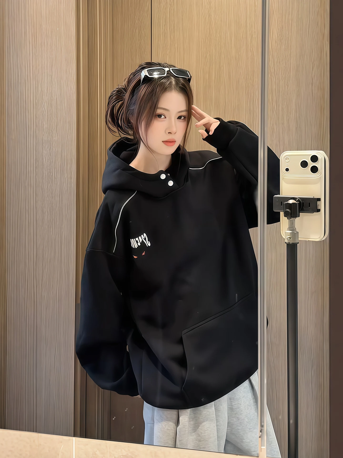 

Thiened Fce Hooded Sweatirt f High Collar Men Women Autumn Winter Casual Sle Comfortable Warmth Student Youth Fas...