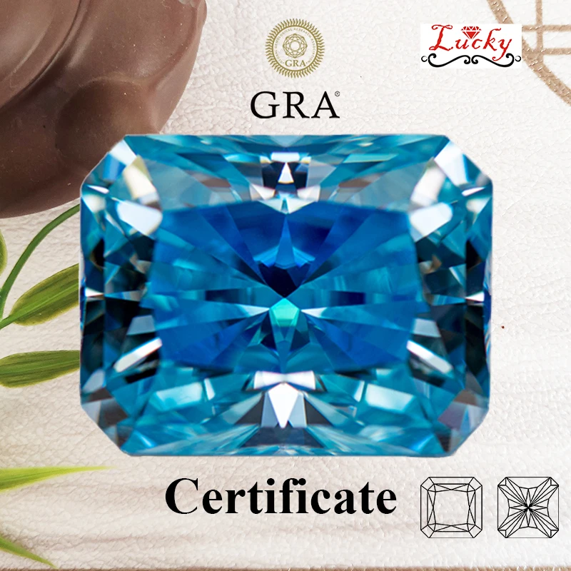 

Moissanite Aquamarine Color Radiant Shape VVS1 Charms Beads for Diy Jewelry Making Pendant Rings Materials with GRA Certificate