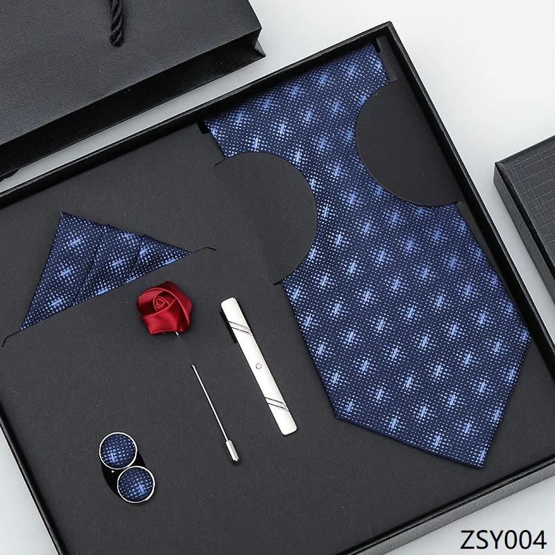

High Quality 100% Silk Tie Men's Business Banquet Shirt Accessories 8CM Wide Handmade Knotted Silk Tie Gift Box Six Piece Set