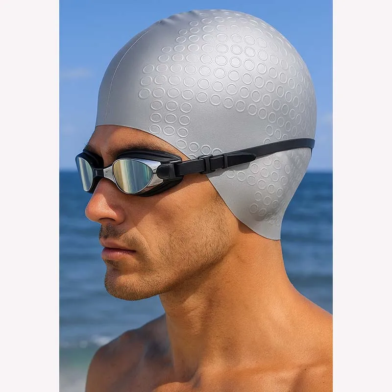 

Silicone Swimming Cap Long Hair Anti-Slip Texture High Elasticity Ear Protection Waterproof Comfortable Fit for Men and Women