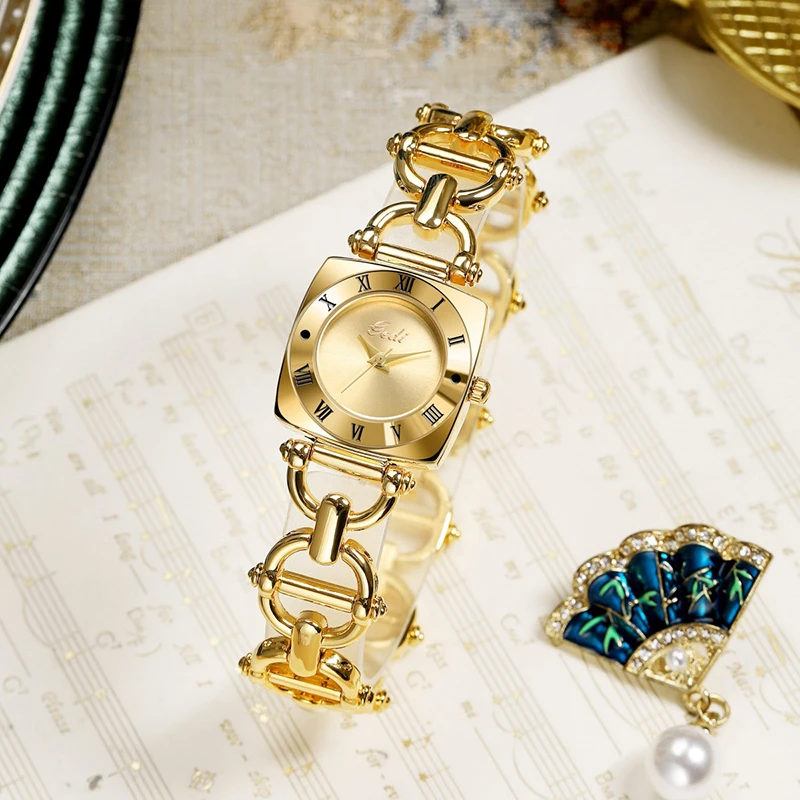 Women's Watch Light Luxury Niche Vintage Alloy Watch All Copper Bracelet Waterproof Retro Fashion Women's Quartz Watch
