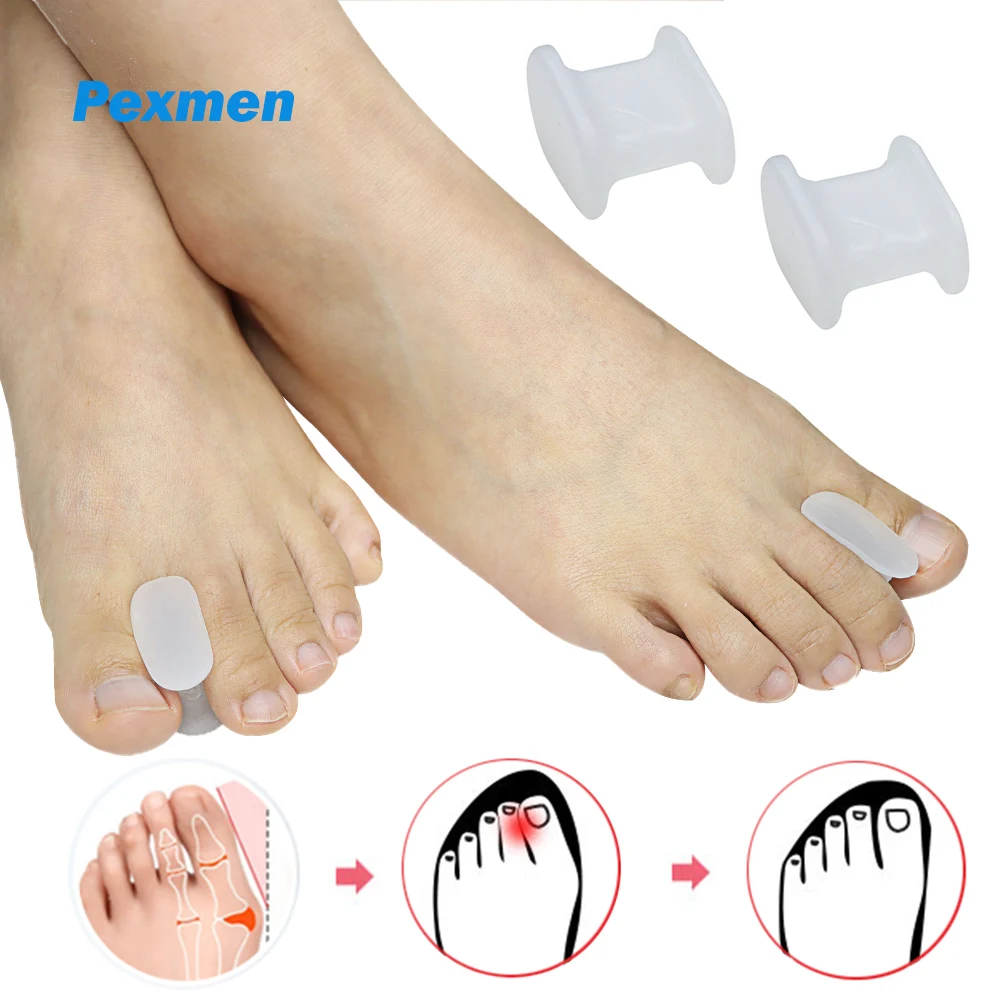 Pexmen 2/4Pcs Toe Spacers Separators Bunion Protector Gel Toe Protector for Straightening Overlapping Toes for Men and Wom