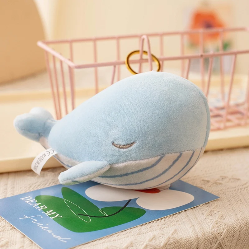 Little Whale Pendant Soft Plush Toy Stuffed Colorful Cartoon Animal with Metal Ring Keychain Schoolbag Backpack Accessory Gift