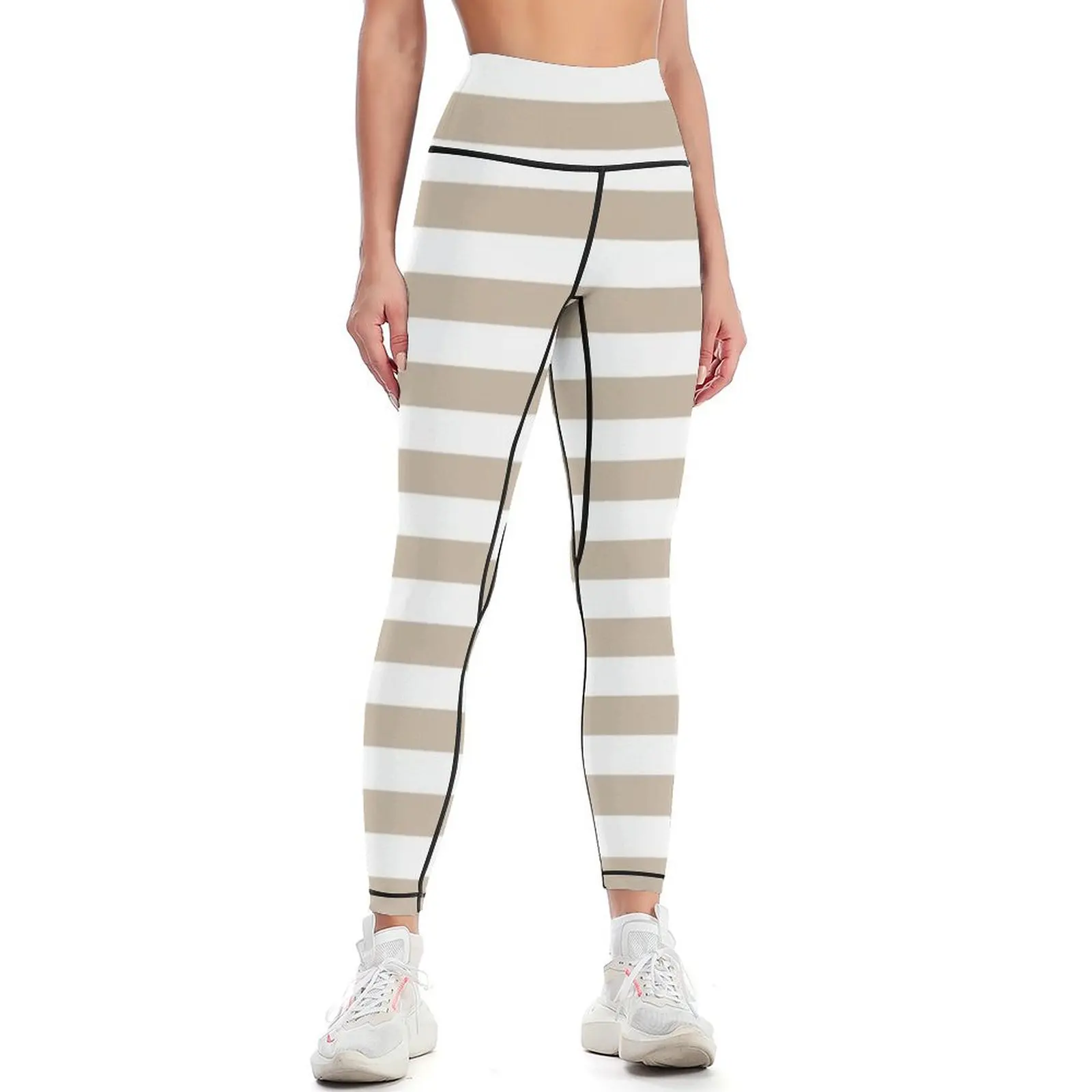 White -beige stripe Leggings Sportswear woman gym Women sports joggers for Womens Leggings