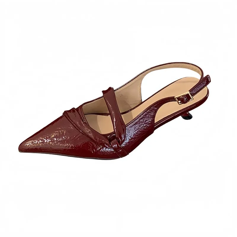 

Woman Shoes Low Heel Burgundy Pumps Black Pointed Toe Slingback Heels Summer Back Buckle Ladies Office Shoes Elegant