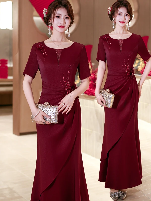 

Elegant Long Fish Tail Wedding Dress for Mother of the Bride High Quality Polyester Fiber Anti-Static Straight Cut Standard Size