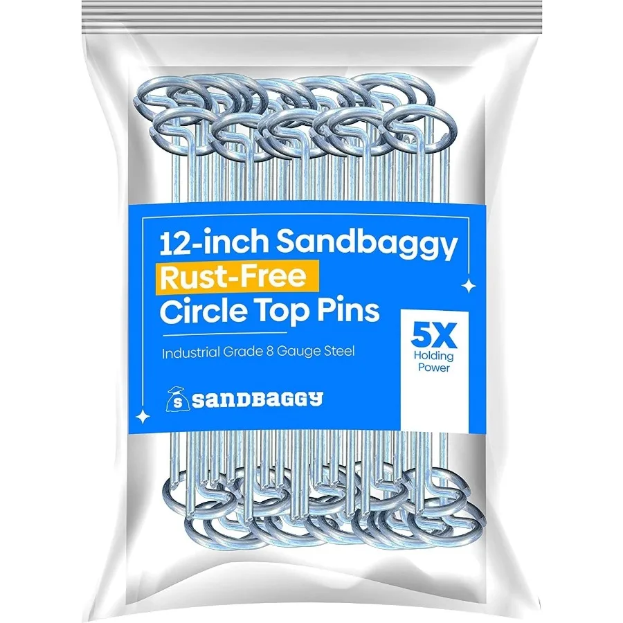 

Sandbaggy 12 Inch Rust-Free Circle Top Pins Industrial Grade 8 Gauge Galvanized Steel Ideal for Hard and Rocky Soil Conditions