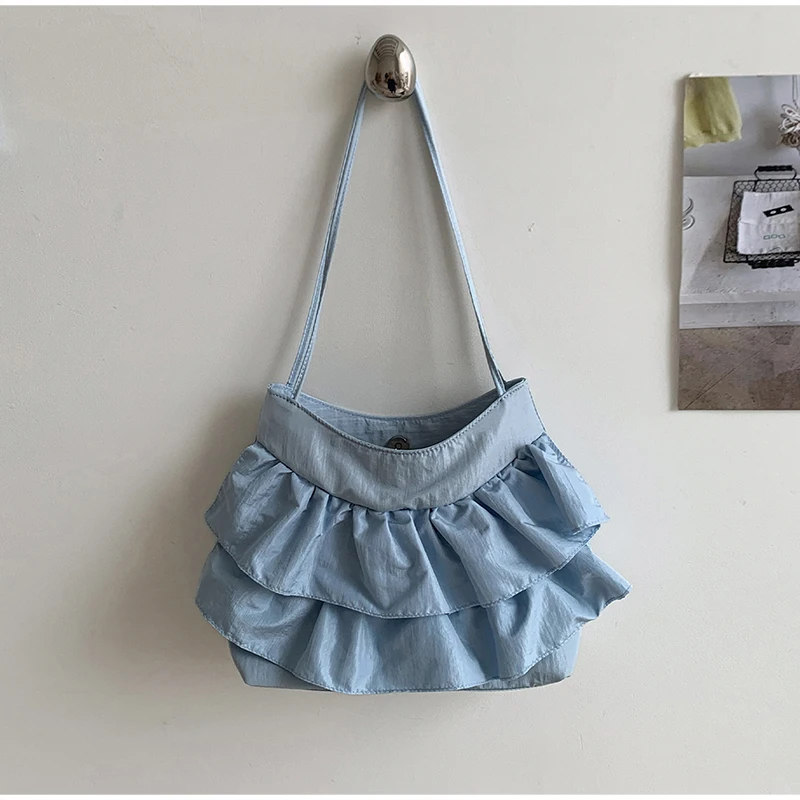 Kuchenrock-Stil Gerüschte Damen-Schultertasche, Koreanische Plissierte Umhängetasche, Leichte Süße Elegante Handtasche – Detail 16