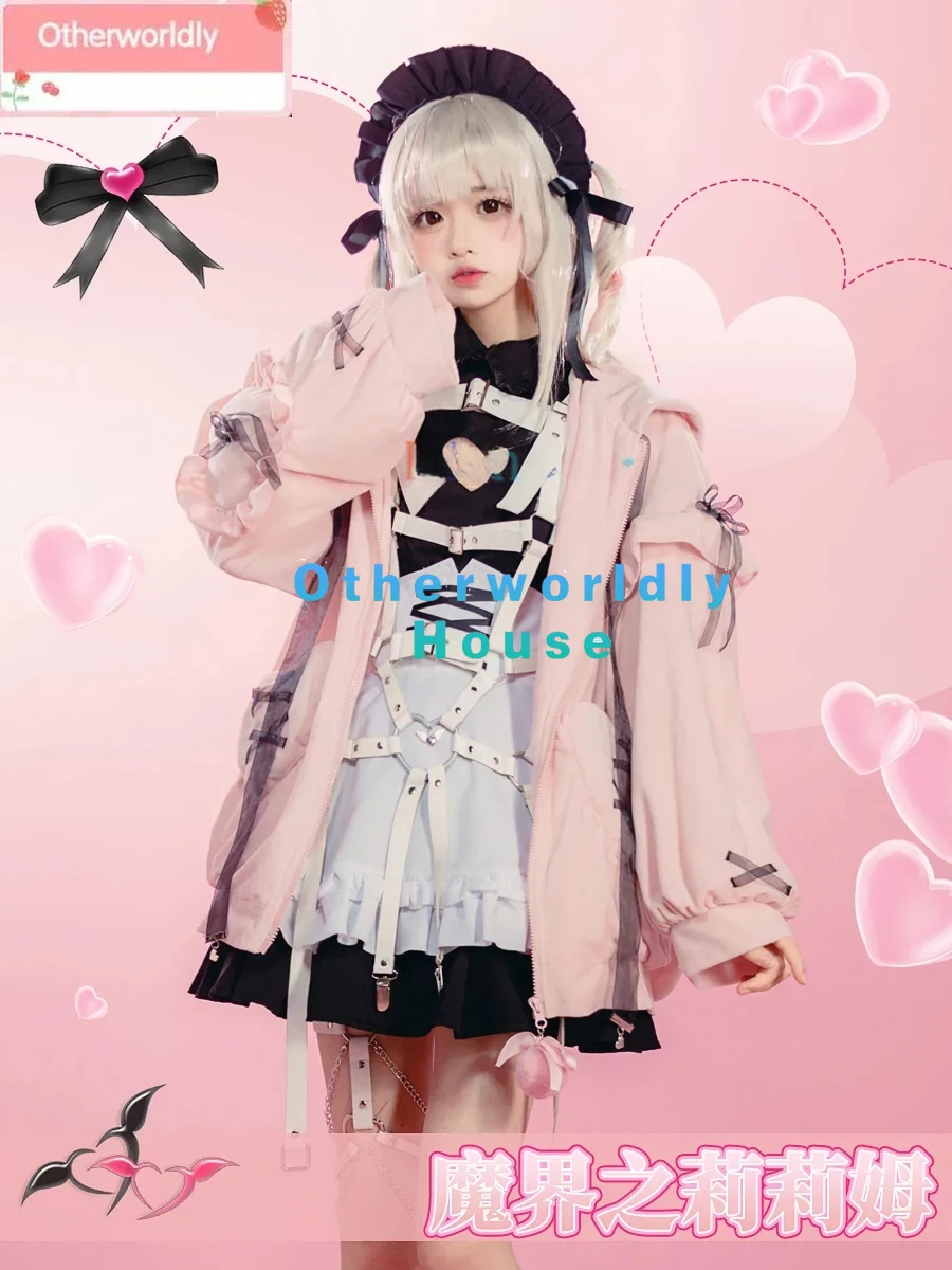 

Костюмы для косплея Eime Yutuber VTuber Makaino riririmu, женский милый яркий костюм, розовое пальто, платье, Хэллоуин, Карнавальная форма на заказ