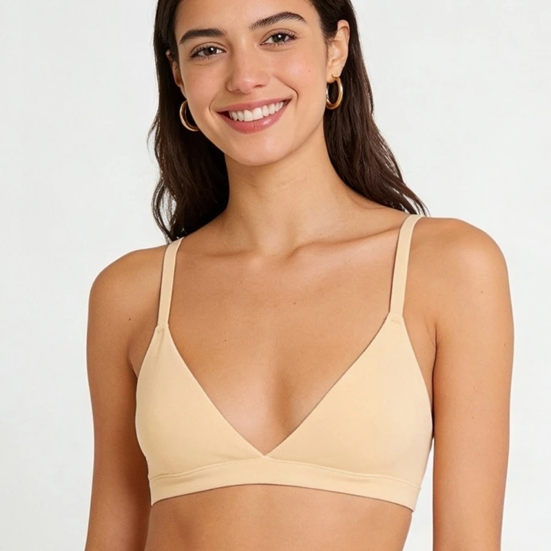 HX6F Womens Triangle Bras No Underwire Cami Plunge V Neck Padded Bralette Pull On Adjustable Straps Everyday Tshirt Bras